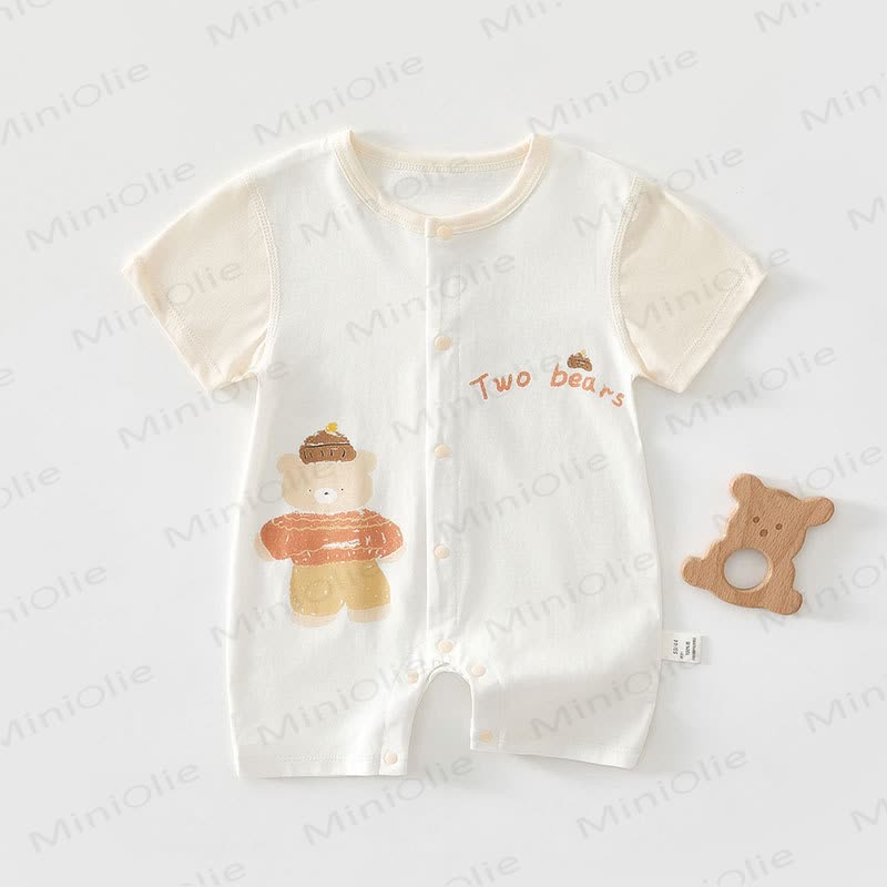 Baby Cartoon Print Pure Cotton Romper - White Bear - 18-24M - image 5