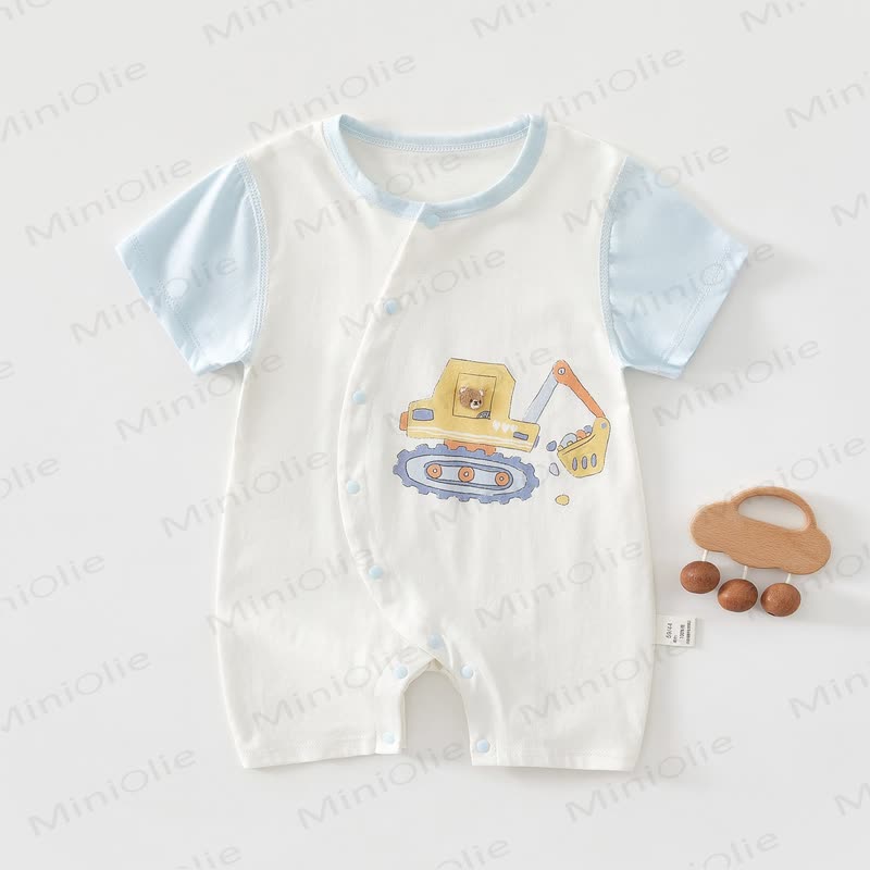 Baby Cartoon Print Pure Cotton Romper - Blue Excavator - 18-24M - image 11