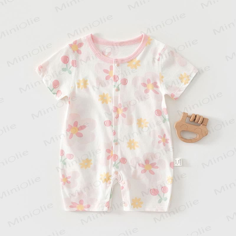 Baby Cartoon Print Pure Cotton Romper - Pink Flower - 18-24M - image 13