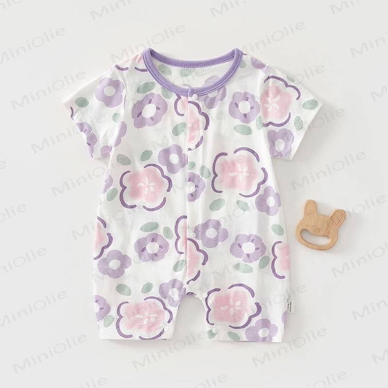 Baby Cartoon Print Pure Cotton Romper - Purple Flower - 18-24M - image 14