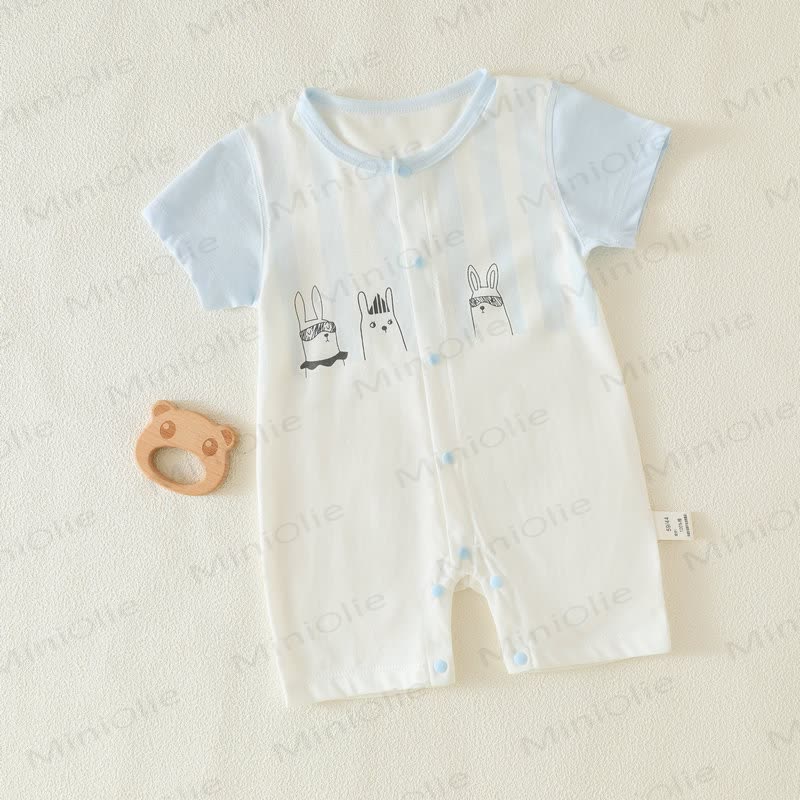 Baby Cartoon Print Pure Cotton Romper - Blue Bunny - 18-24M - image 15