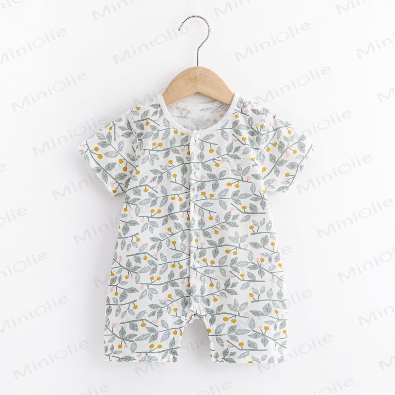 Baby Cartoon Print Pure Cotton Romper - Grey Leaf - 18-24M - image 19