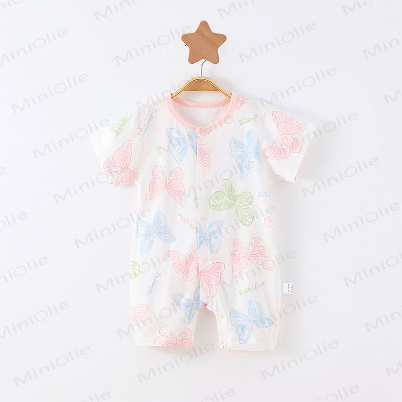 Baby Cartoon Print Pure Cotton Romper - White Butterfly - 18-24M - image 23