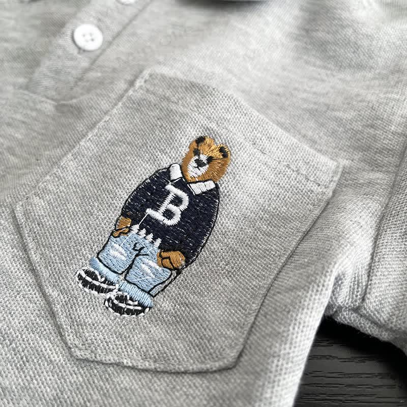 Toddler Boys Bear Pocket Polo Shirt and Denim Shorts 2-Piece Set - image 5