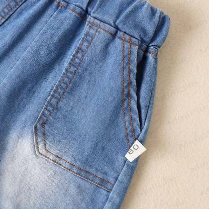Toddler White Shirt and Denim Shorts 2-Piece Set with Lion Print Bag - image 9