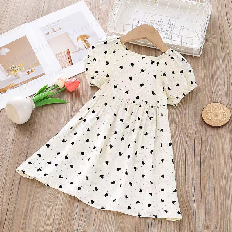 Toddler Girl Full Print Short Sleeve Dress - White Heart - 10-11T - image 2