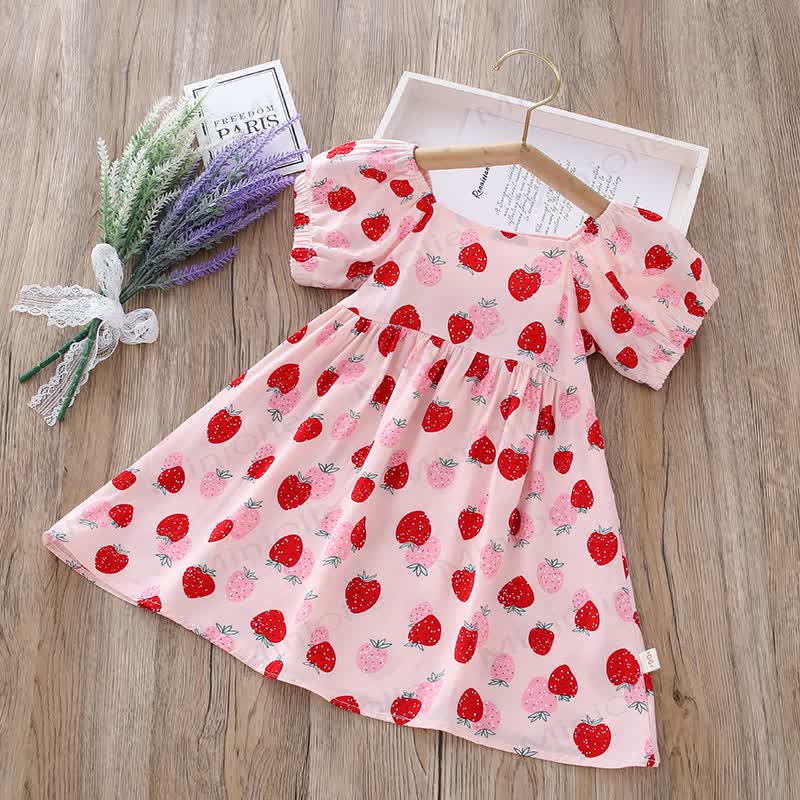 Toddler Girl Full Print Short Sleeve Dress - Red Strawberry - 10-11T - image 5