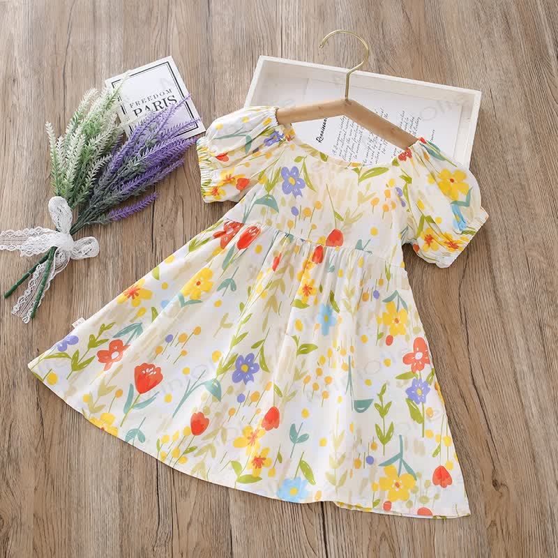 Toddler Girl Full Print Short Sleeve Dress - White Flowers - 10-11T - image 4