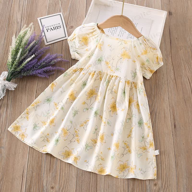 Toddler Girl Full Print Short Sleeve Dress - Yellow Lily - 10-11T - image 10