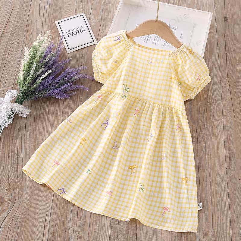 Toddler Girl Full Print Short Sleeve Dress - Yellow Plaid - 10-11T - image 11