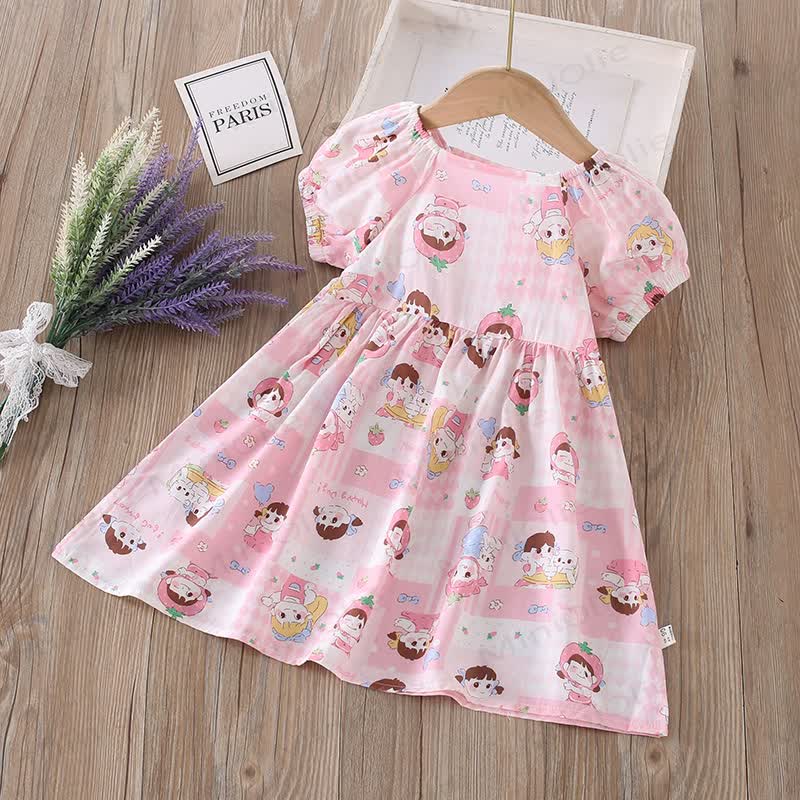 Toddler Girl Full Print Short Sleeve Dress - Pink Girl - 10-11T - image 13