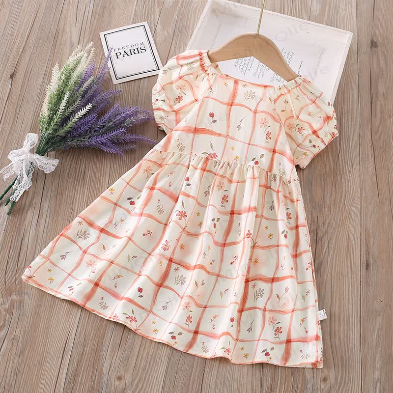 Toddler Girl Full Print Short Sleeve Dress - Brown Plaid - 10-11T - image 14