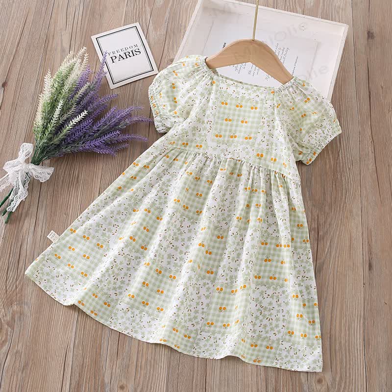 Toddler Girl Full Print Short Sleeve Dress - Green Plaid - 10-11T - image 15