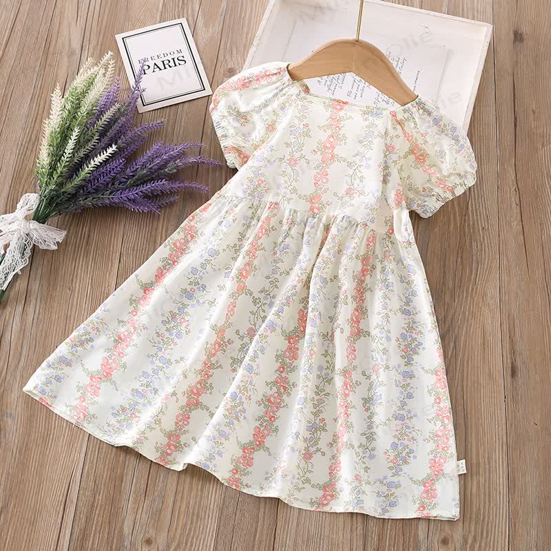 Toddler Girl Full Print Short Sleeve Dress - Blue Flowers - 10-11T - image 22