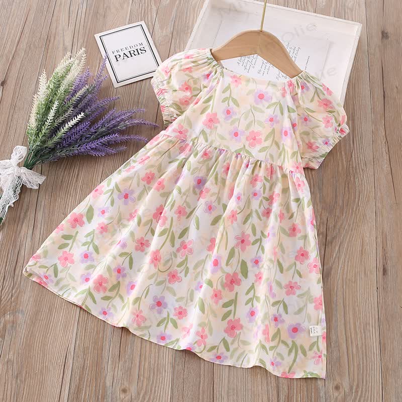 Toddler Girl Full Print Short Sleeve Dress - Pink Flowers - 10-11T - image 23