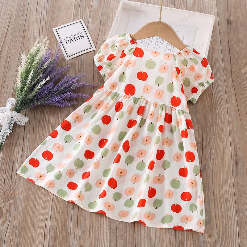 Toddler Girl Full Print Short Sleeve Dress - Beige Apple - 10-11T - image 26