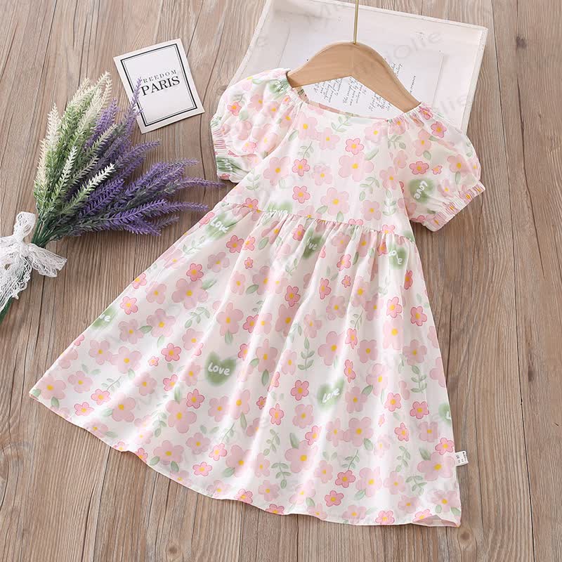 Toddler Girl Full Print Short Sleeve Dress - Pink Heart - 10-11T - image 27