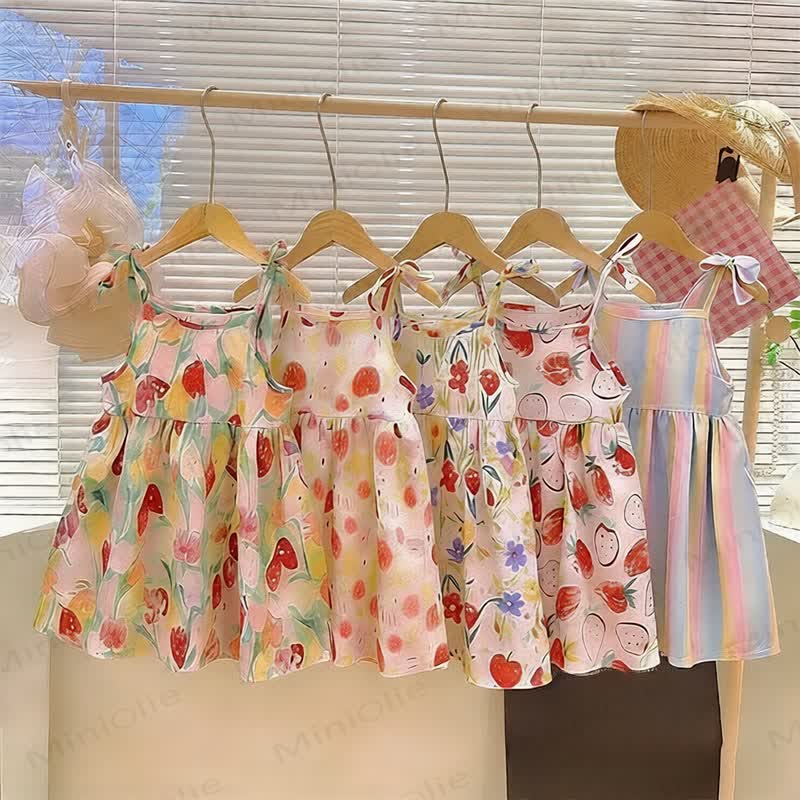 Toddler Girl Full Print Tie Strap Dress - image 1
