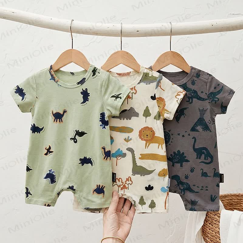 Baby Cotton Dinosaur Print Short Sleeve Romper - image 1