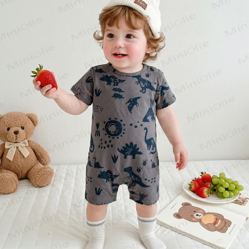 Baby Cotton Dinosaur Print Short Sleeve Romper - image 6