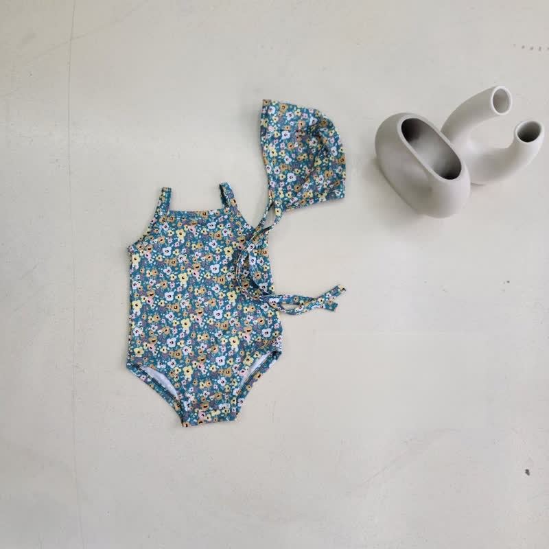 Baby Girls Plaid or Dot One Piece Swimwear with Swim Cap - Green - 2-3T - image 5