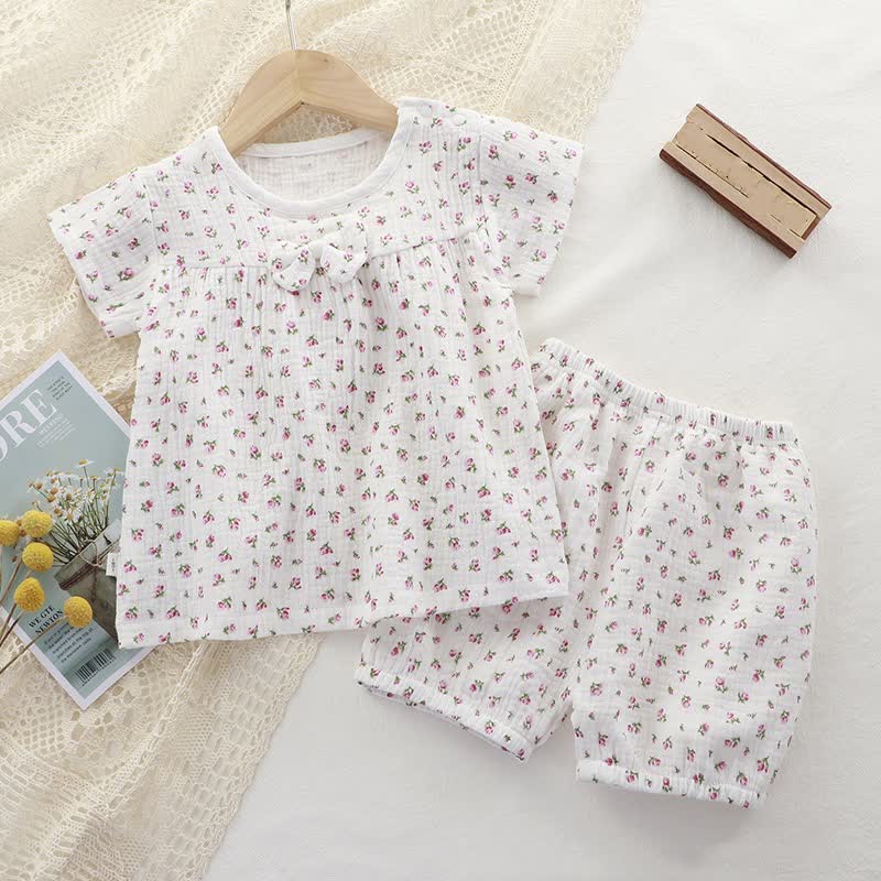 Toddler Girl Floral Print Tee and Shorts Pajamas 2-piece Set - White - 4-5T - image 2