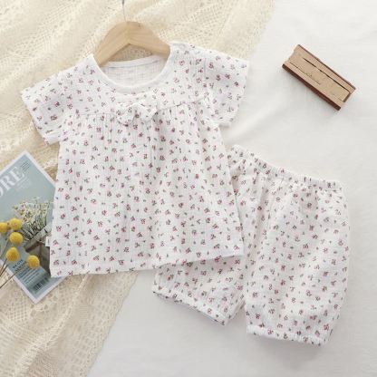 Toddler Girl Floral Print Tee and Shorts Pajamas 2-piece Set - White - 4-5T - image 2