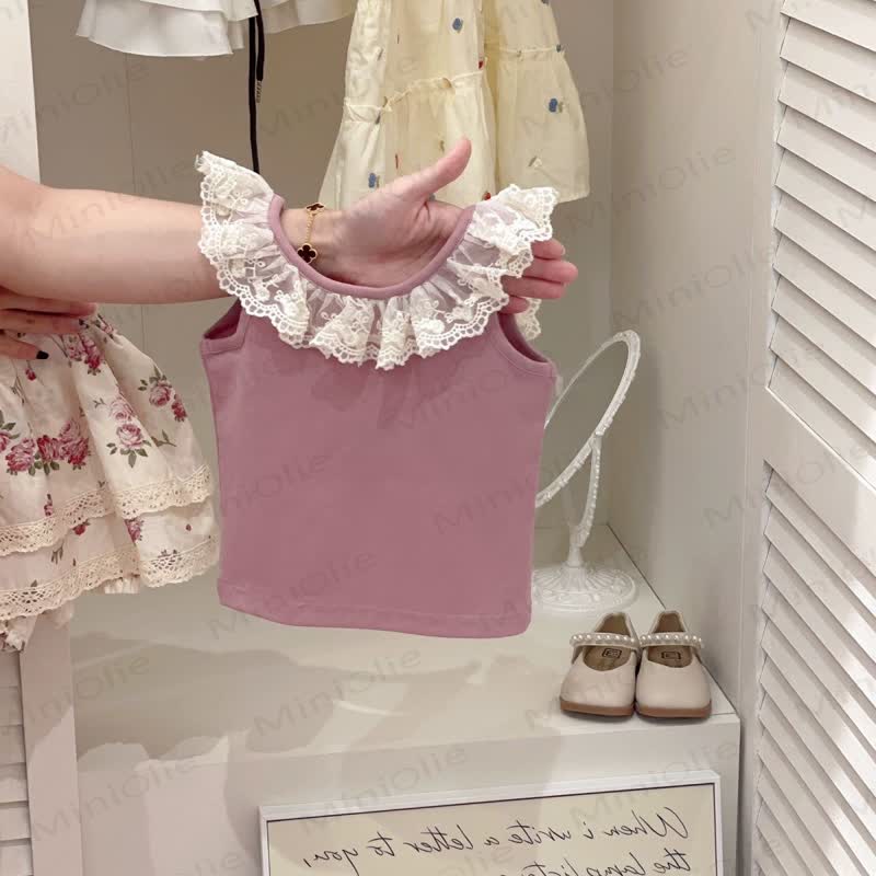 Toddler Girl Lace Collar Floral Vest and Skort 2-piece Set - Vest - 8-9T - image 2