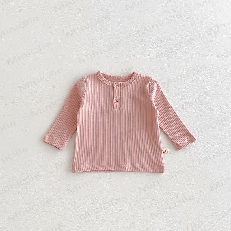 Baby Solid Color Ribbed Long Sleeve T-Shirt - Pink - 2-3T - image 2