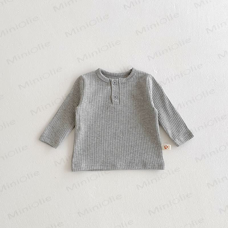 Baby Solid Color Ribbed Long Sleeve T-Shirt - Gray - 2-3T - image 4