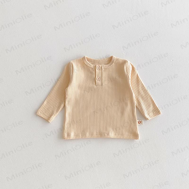 Baby Solid Color Ribbed Long Sleeve T-Shirt - Beige - 2-3T - image 5