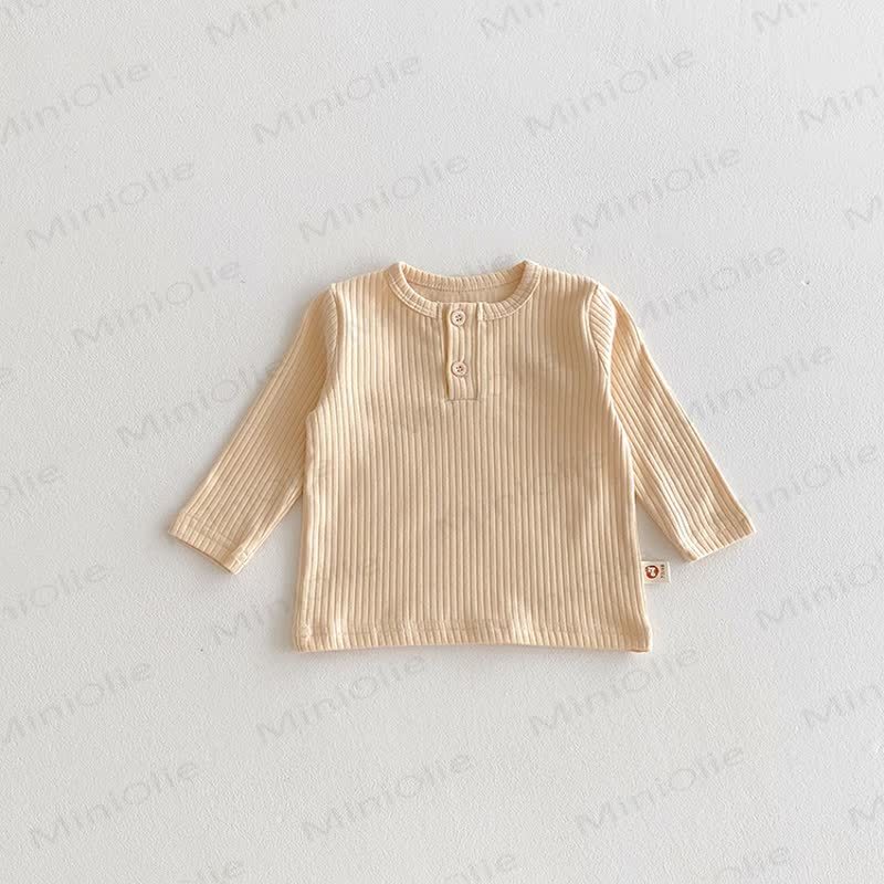 Baby Solid Color Ribbed Long Sleeve T-Shirt - Beige - 2-3T - image 5