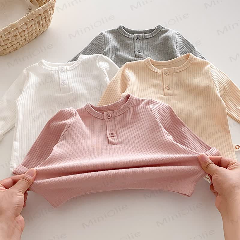 Baby Solid Color Ribbed Long Sleeve T-Shirt - image 11