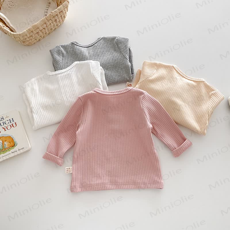Baby Solid Color Ribbed Long Sleeve T-Shirt - image 7