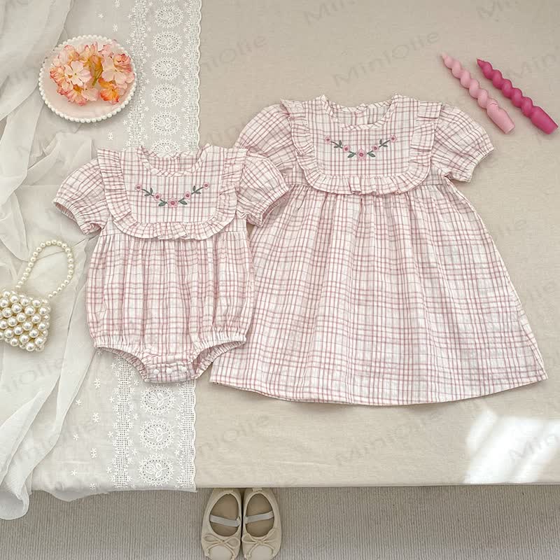Baby Girl Pink Gingham Floral Dress/Bodysuit - image 1