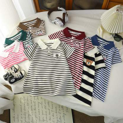 Toddler Girl Animal/Slogan Striped Polo Dress - image 1