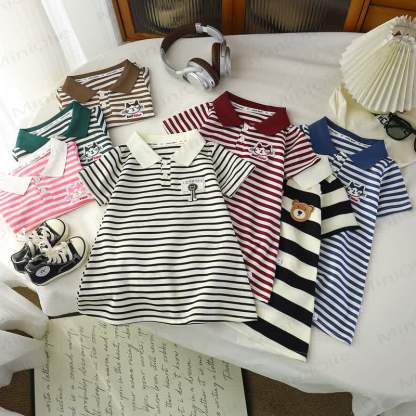 Toddler Girl Animal/Slogan Striped Polo Dress - image 1