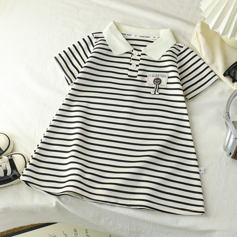 Toddler Girl Animal/Slogan Striped Polo Dress - White Slogan - 10-11T - image 3