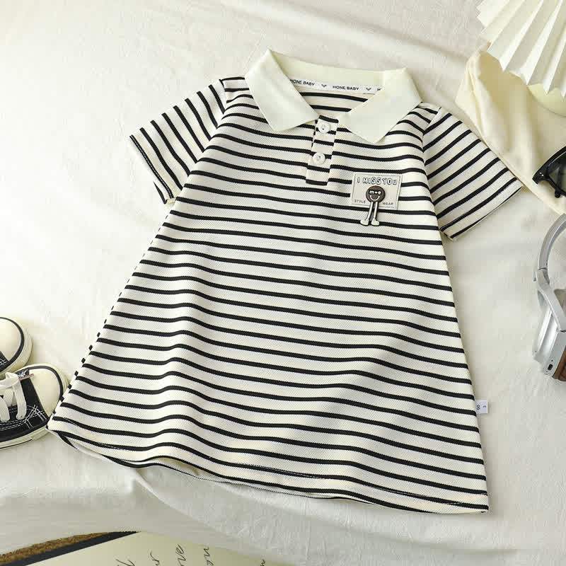 Toddler Girl Animal/Slogan Striped Polo Dress - White Slogan - 10-11T - image 3