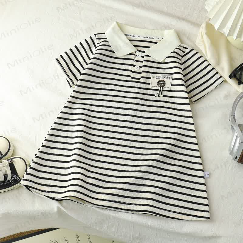 Toddler Girl Animal/Slogan Striped Polo Dress - White Slogan - 10-11T - image 3