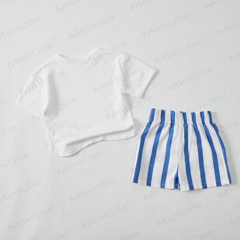 LOBSTER LOVERS CLUB Baby Lobster Print Blue Vertical Striped 2-piece Shorts Set - image 2
