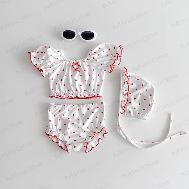 Baby Girls Polka Dot Ruffle 2-piece Swimwear Set with Swim Cap - White - 2-3T - image 2