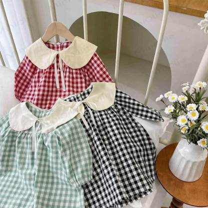 Toddler Baby Girl Gingham Peter Pan Collar Dress - image 1