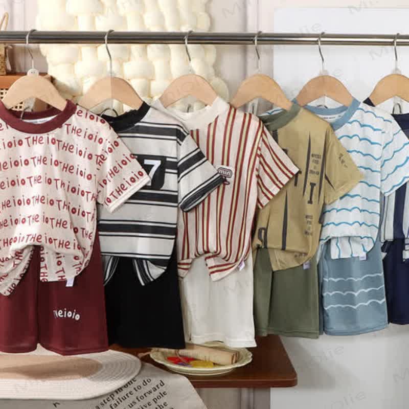 Toddler Kid Striped Print Tee and Shorts 2 Piece Set - image 1