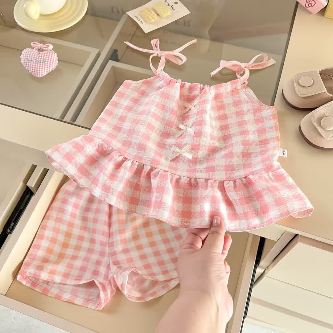 Toddler Girl Plaid Bow Sleeveless Set - Pink - 8-9T - image 2