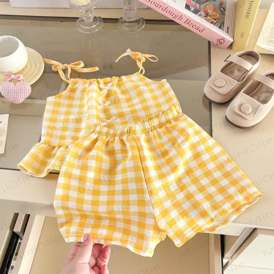Toddler Girl Plaid Bow Sleeveless Set - Yellow - 8-9T - image 3