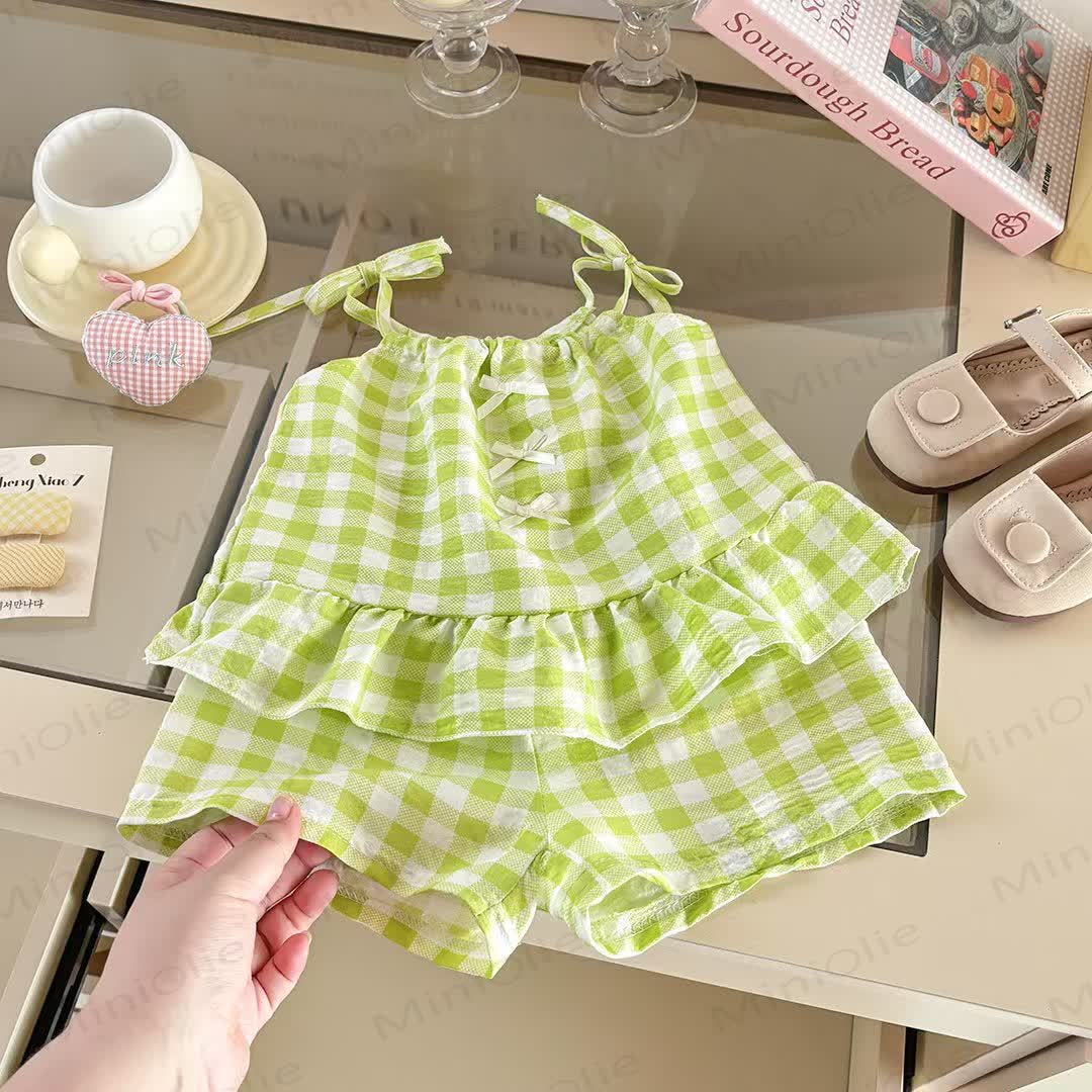 Toddler Girl Plaid Bow Sleeveless Set - Green - 8-9T - image 4
