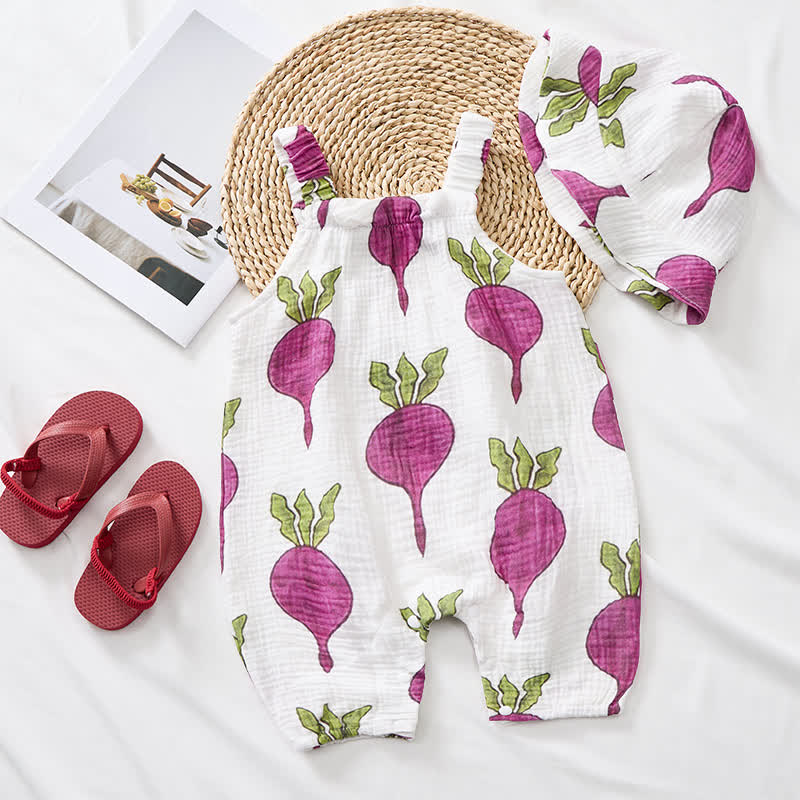 Baby Beet Print Romper with Hat - image 3