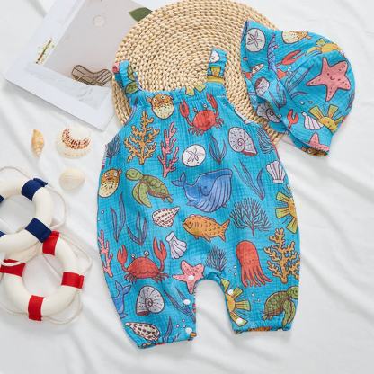 Baby Sea Animals Print Romper with Hat - image 2