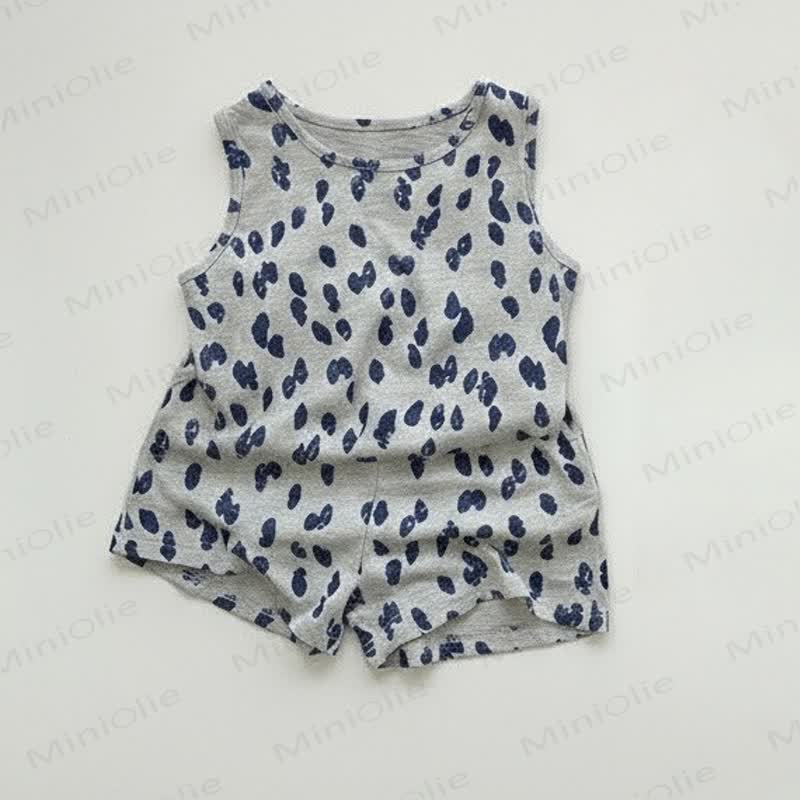 Toddler Soft Cotton Dot Print Tank Top and Shorts 2-piece Set - Gray - 4-5T - image 3